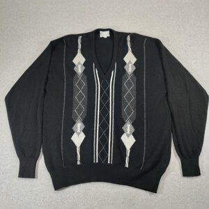 Maus & Hoffman Sweater Mens XL Black Argyle V-Nech Cashmere Pullover Scotland